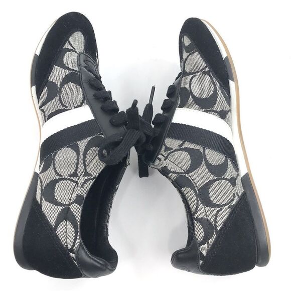 Coach JOSS Black Suede Gray Signature Monogram Canvas Lace Up Casual Sneakers - Picture 8 of 15